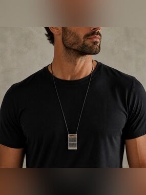 NWT Zoppini Firenze modern Stainless Steele Necklace on Black Rope